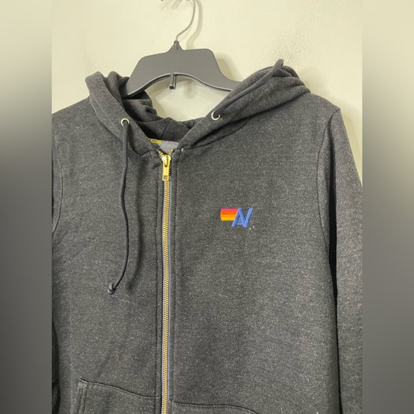 AVIATOR NATION Rainbow Rib Charcoal Gray full zip hoodie rainbow cuffs MEDIUM - Picture 3 of 7